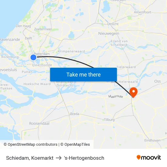 Schiedam, Koemarkt to 's-Hertogenbosch map