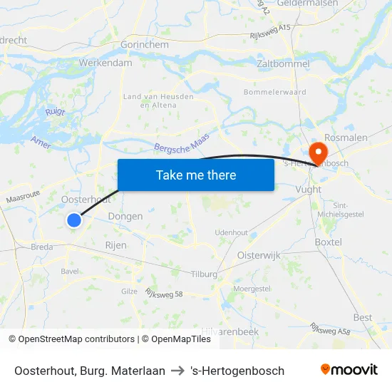 Oosterhout, Burg. Materlaan to 's-Hertogenbosch map