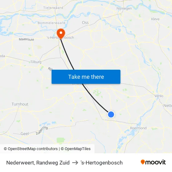 Nederweert, Randweg Zuid to 's-Hertogenbosch map