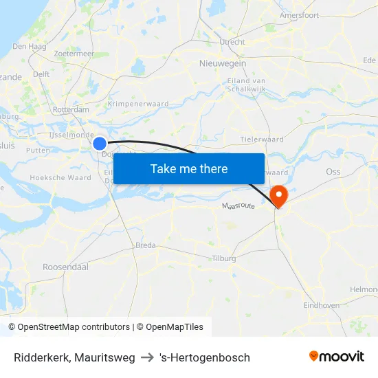 Ridderkerk, Mauritsweg to 's-Hertogenbosch map