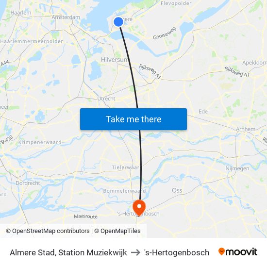 Almere Stad, Station Muziekwijk to 's-Hertogenbosch map