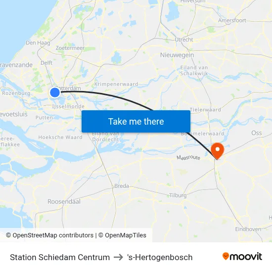 Station Schiedam Centrum to 's-Hertogenbosch map