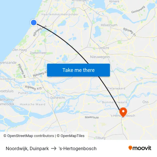 Noordwijk, Duinpark to 's-Hertogenbosch map