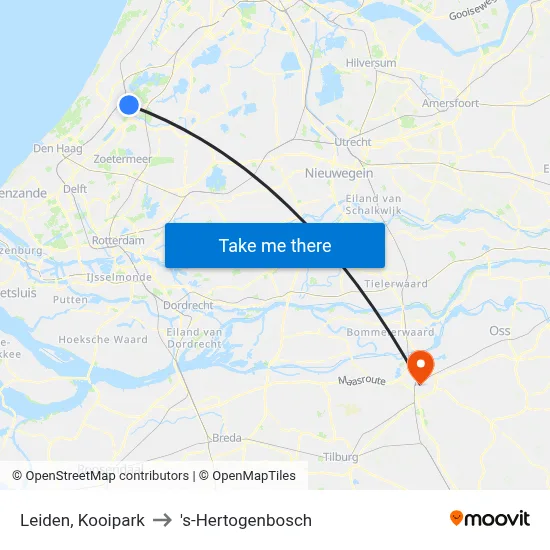 Leiden, Kooipark to 's-Hertogenbosch map