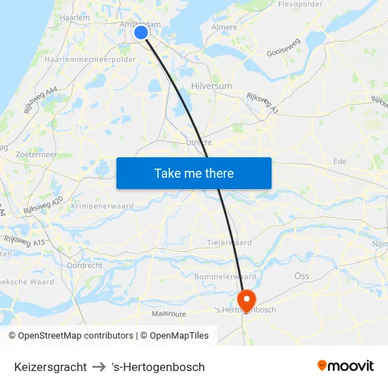 Keizersgracht to 's-Hertogenbosch map