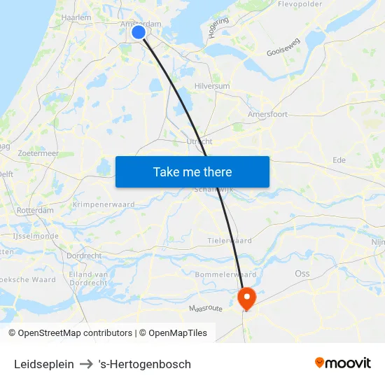 Leidseplein to 's-Hertogenbosch map