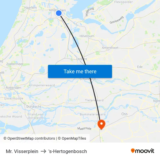 Mr. Visserplein to 's-Hertogenbosch map