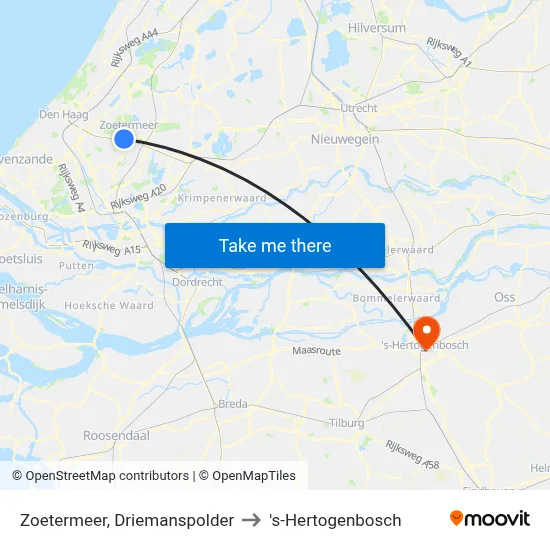 Zoetermeer, Driemanspolder to 's-Hertogenbosch map
