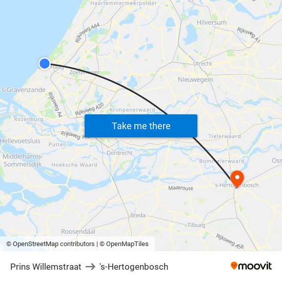 Prins Willemstraat to 's-Hertogenbosch map