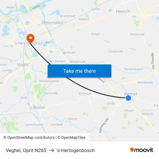Veghel, Oprit N265 to 's-Hertogenbosch map