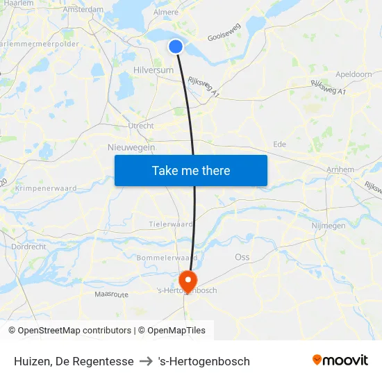 Huizen, De Regentesse to 's-Hertogenbosch map