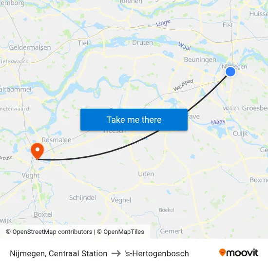 Nijmegen, Centraal Station to 's-Hertogenbosch map