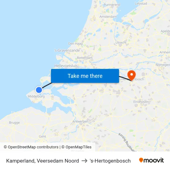 Kamperland, Veersedam Noord to 's-Hertogenbosch map