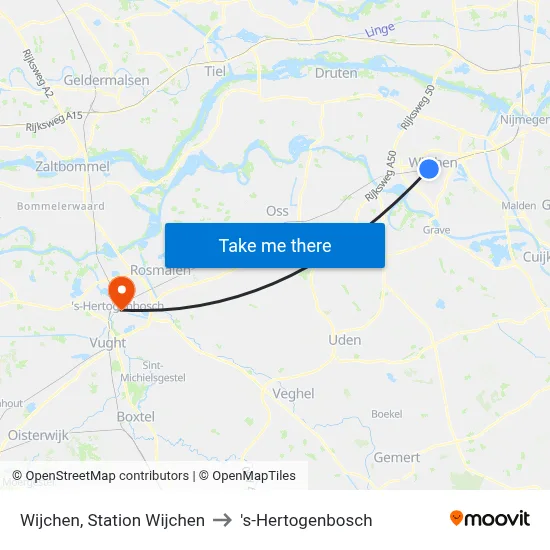 Wijchen, Station Wijchen to 's-Hertogenbosch map