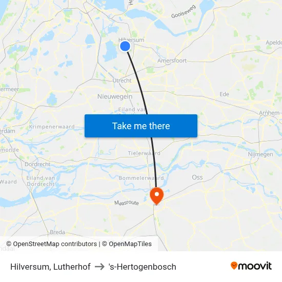 Hilversum, Lutherhof to 's-Hertogenbosch map