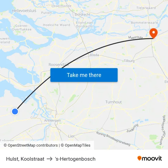 Hulst, Koolstraat to 's-Hertogenbosch map