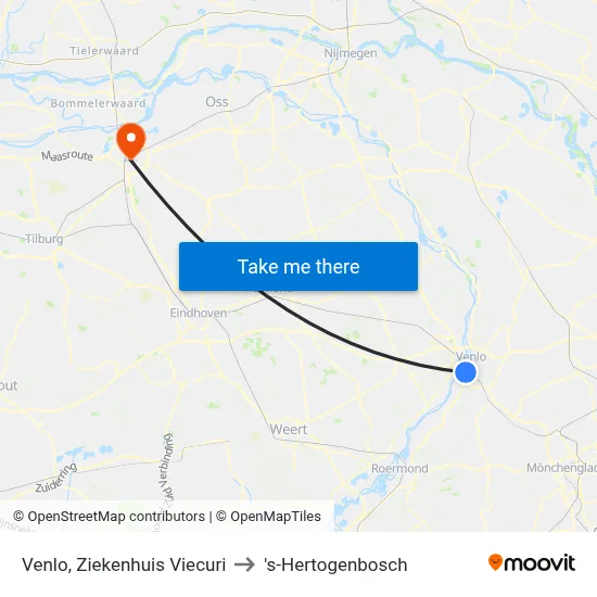 Venlo, Ziekenhuis Viecuri to 's-Hertogenbosch map