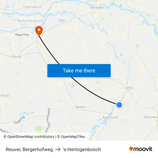 Reuver, Bergerhofweg to 's-Hertogenbosch map