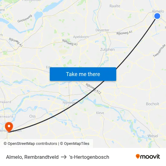 Almelo, Rembrandtveld to 's-Hertogenbosch map
