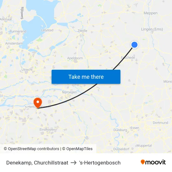 Denekamp, Churchillstraat to 's-Hertogenbosch map