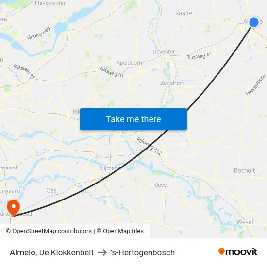 Almelo, De Klokkenbelt to 's-Hertogenbosch map