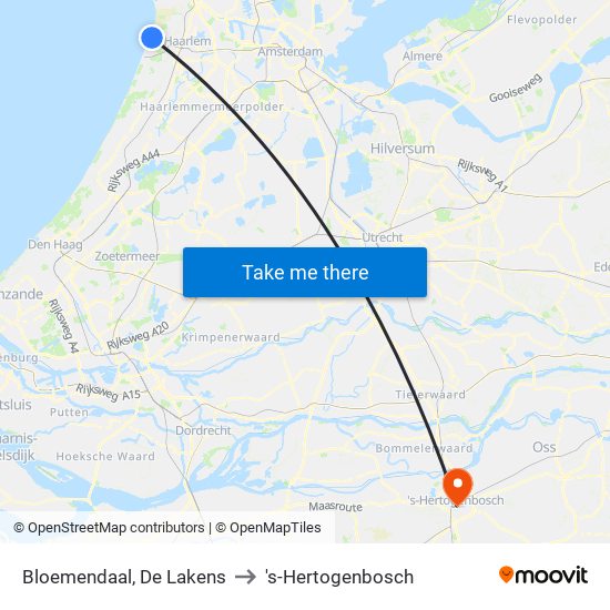 Bloemendaal, De Lakens to 's-Hertogenbosch map
