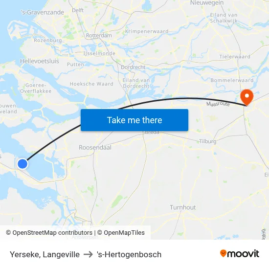 Yerseke, Langeville to 's-Hertogenbosch map