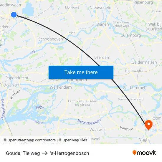 Gouda, Tielweg to 's-Hertogenbosch map
