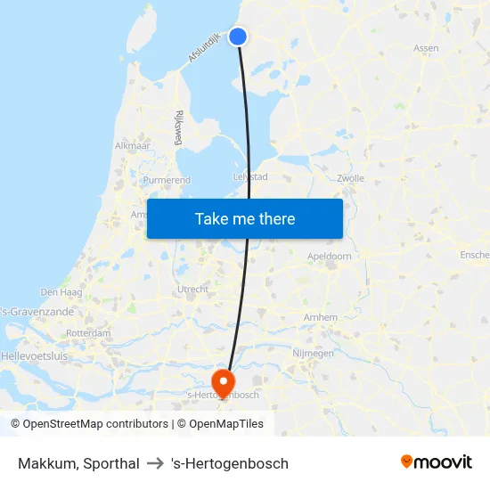 Makkum, Sporthal to 's-Hertogenbosch map
