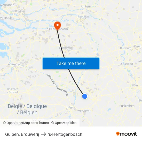 Gulpen, Brouwerij to 's-Hertogenbosch map