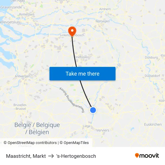 Maastricht, Markt to 's-Hertogenbosch map
