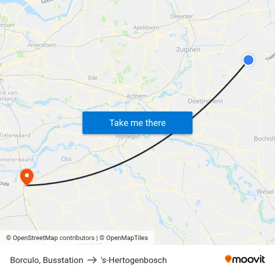 Borculo, Busstation to 's-Hertogenbosch map