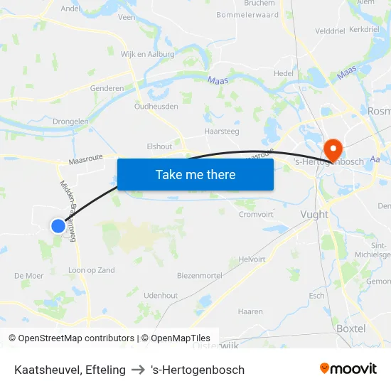 Kaatsheuvel, Efteling to 's-Hertogenbosch map