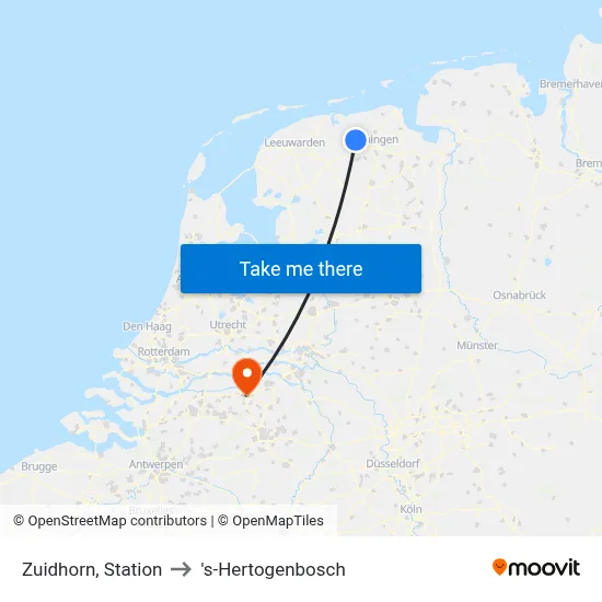 Zuidhorn, Station to 's-Hertogenbosch map