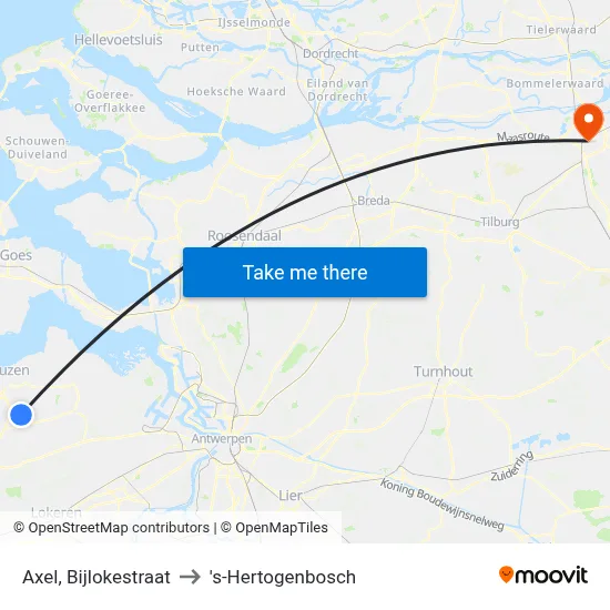 Axel, Bijlokestraat to 's-Hertogenbosch map