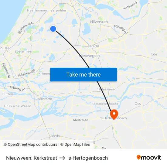 Nieuwveen, Kerkstraat to 's-Hertogenbosch map