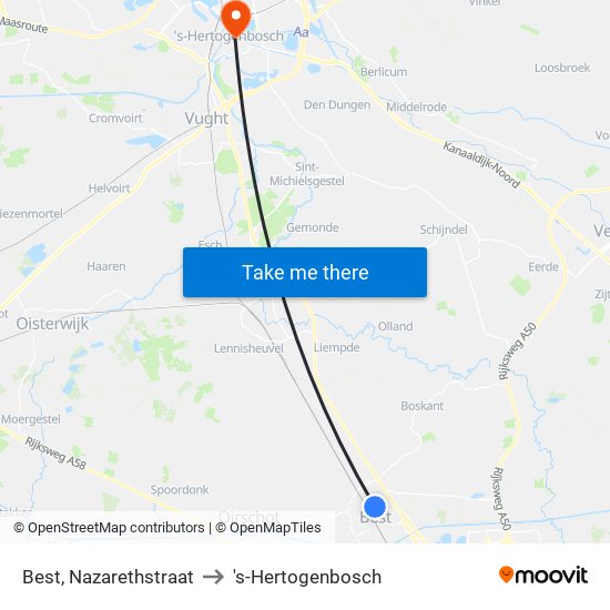 Best, Nazarethstraat to 's-Hertogenbosch map