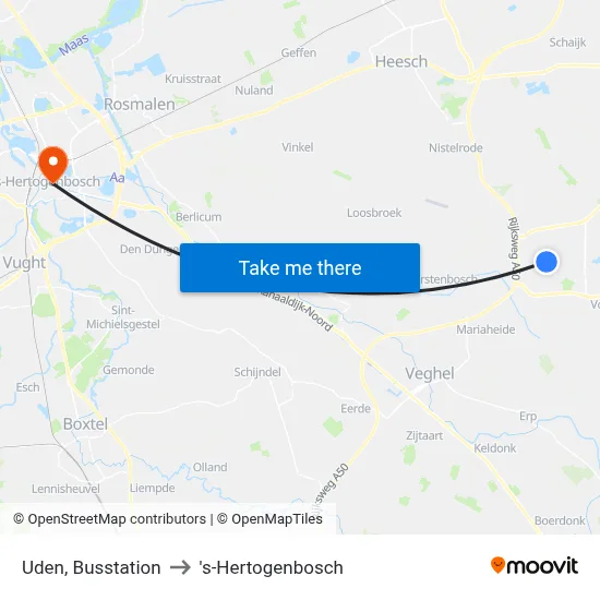 Uden, Busstation to 's-Hertogenbosch map