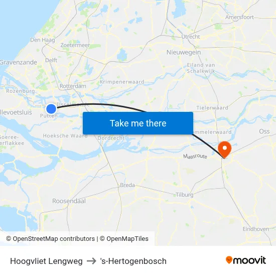 Hoogvliet Lengweg to 's-Hertogenbosch map