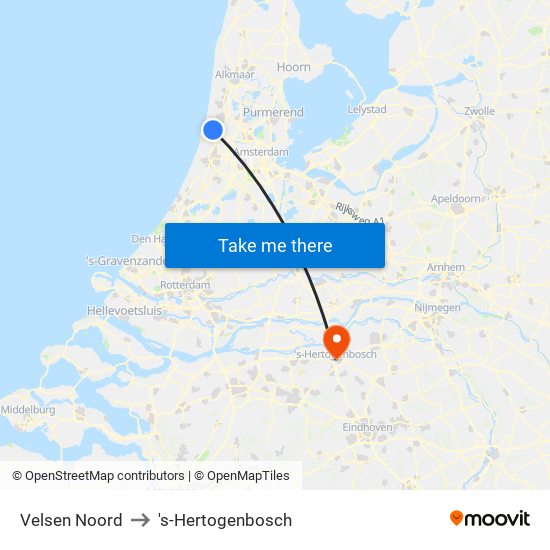 Velsen Noord to 's-Hertogenbosch map
