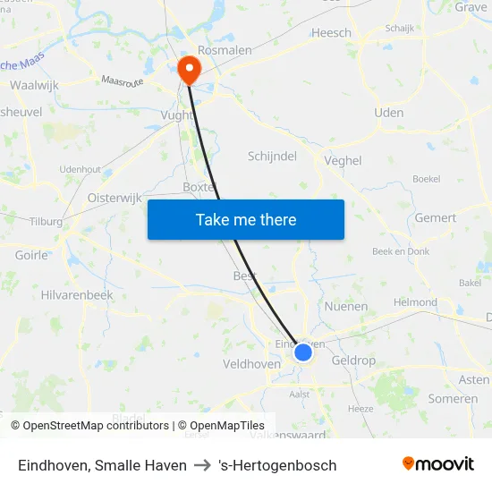 Eindhoven, Smalle Haven to 's-Hertogenbosch map