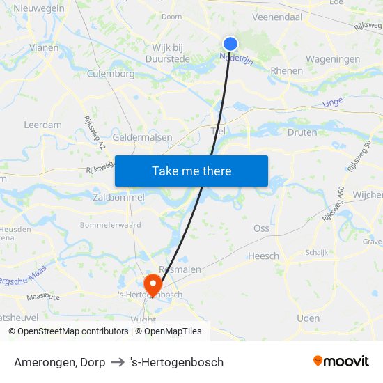 Amerongen, Dorp to 's-Hertogenbosch map