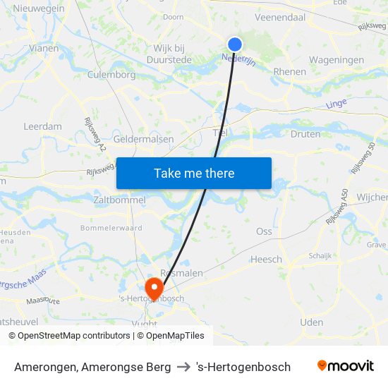 Amerongen, Amerongse Berg to 's-Hertogenbosch map