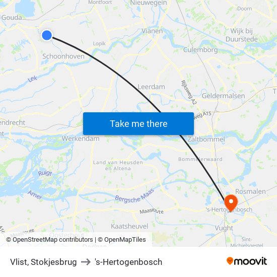 Vlist, Stokjesbrug to 's-Hertogenbosch map