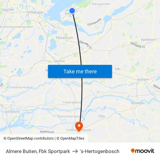 Almere Buiten, Fbk Sportpark to 's-Hertogenbosch map