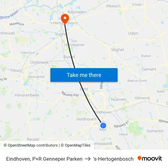 Eindhoven, P+R Genneper Parken to 's-Hertogenbosch map