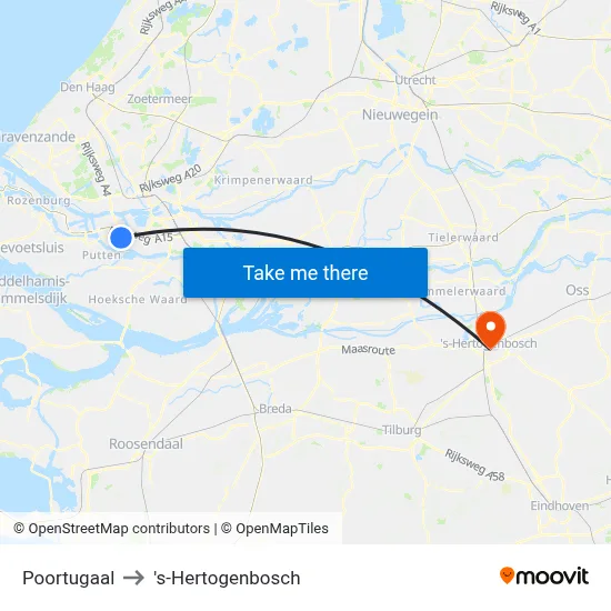 Poortugaal to 's-Hertogenbosch map