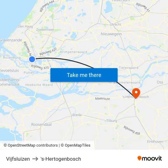 Vijfsluizen to 's-Hertogenbosch map