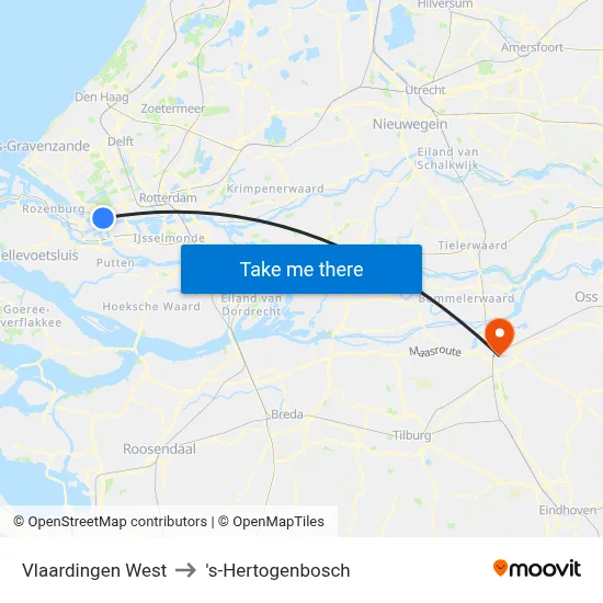 Vlaardingen West to 's-Hertogenbosch map