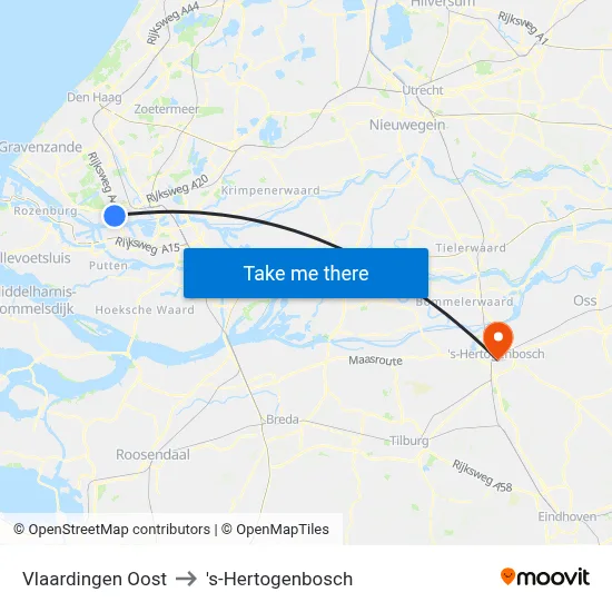 Vlaardingen Oost to 's-Hertogenbosch map